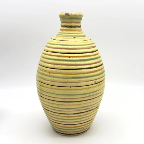 Italian Striped Beehive Pottery Vase Ribbed Alvino Bagni Style Handmade Italy - Picture 5 of 14